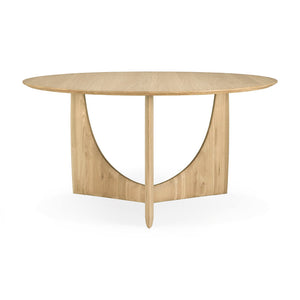 Teak Brown Round Geometric Dining Table