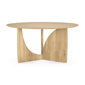 Teak Brown Round Geometric Dining Table