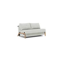 Load image into Gallery viewer, Cubed Full Sleeper Sofa with Oak Legs — Adario Fog — 02 sofa 3 4