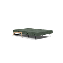 Load image into Gallery viewer, Cubed Full Sleeper Sofa with Oak Legs — Avella Pine Green — 04 bed 3 4