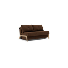 Load image into Gallery viewer, Cubed Full Sleeper Sofa with Oak Legs — Taura Cappuccino — 02 sofa 3 4