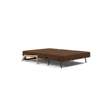 Load image into Gallery viewer, Cubed Full Sleeper Sofa with Oak Legs — Taura Cappuccino — 04 bed 3 4