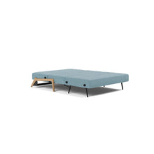 Load image into Gallery viewer, Cubed Full Sleeper Sofa with Oak Legs — Mixed Dance Light Blue — 04 bed 3 4