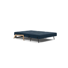 Load image into Gallery viewer, Cubed Full Sleeper Sofa with Oak Legs — Mixed Dance Blue — 04 bed 3 4