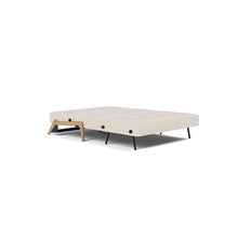Load image into Gallery viewer, Cubed Full Sleeper Sofa with Oak Legs — Boucle Off White — 04 bed 3 4