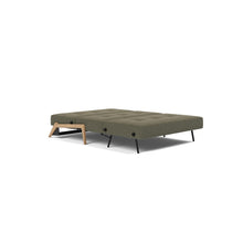 Load image into Gallery viewer, Cubed Full Sleeper Sofa with Oak Legs — Boucle Forest Green — 04 bed 3 4