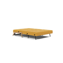 Load image into Gallery viewer, Cubed Full Sleeper Sofa with Oak Legs — Boucle Ochre — 04 bed 3 4