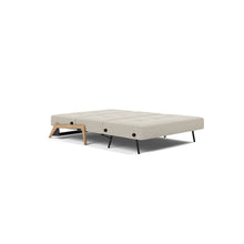 Load image into Gallery viewer, Cubed Full Sleeper Sofa with Oak Legs — Boucle Beige — 04 bed 3 4