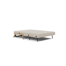 Load image into Gallery viewer, Cubed Full Sleeper Sofa with Oak Legs — Phobos Latte — 04 bed 3 4