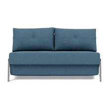 Load image into Gallery viewer, Cubed Full Sleeper Sofa with Chrome Legs, 302 Weda Blue, sofa front