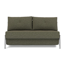 Load image into Gallery viewer, Cubed Full Sleeper Sofa with Chrome Legs, 535 Boucle Forest Green, sofa front