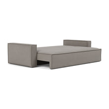 Load image into Gallery viewer, Newilla Sleeper Sofa with Standard Arms bed three-quarter view - 521 Mixed Dance Grey