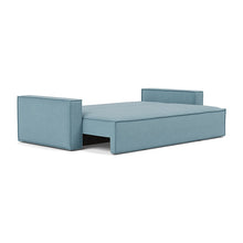 Load image into Gallery viewer, Newilla Sleeper Sofa with Standard Arms bed three-quarter view - 525 Mixed Dance Light Blue