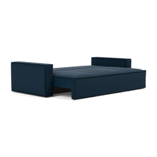 Load image into Gallery viewer, Newilla Sleeper Sofa with Standard Arms bed three-quarter view - 528 Mixed Dance Blue