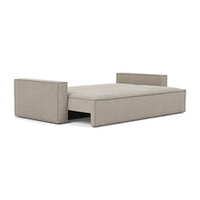 Load image into Gallery viewer, Newilla Sleeper Sofa with Standard Arms bed three-quarter view - 579 Kenya Gravel
