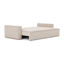 Load image into Gallery viewer, Newilla Sleeper Sofa with Standard Arms bed three-quarter view - 612 Blida Sand Grey